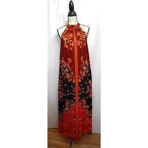 MSK Floral Print Multicolor Halter Maxi Dress Size M Rayon Summer‎  Tie Back
